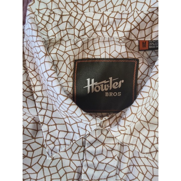 Howler Brothers Aransas Button Shirt Men Medium Beige Short Sleeve Geometric AOP - Picture 4 of 7
